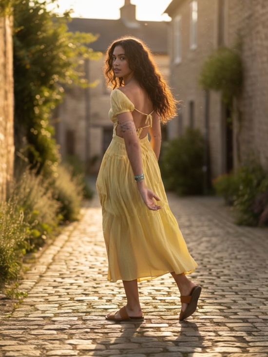 Free People Feeling Bonita Pale Yellow Maxi Dress L Open Back - Picture 2 of 4